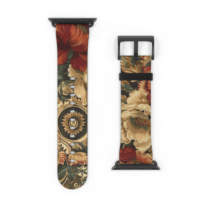 Renaissance Tapestry Floral Apple Watch Band | Klassisches Armband mit verziertem Stoffmuster. Apple Watch Band Apple Watch Armbänder für Serie 4 5 6 7 8 9 ULTRA SE 38/40/41 mm und 42/44/45 mm veganes Kunstlederband 