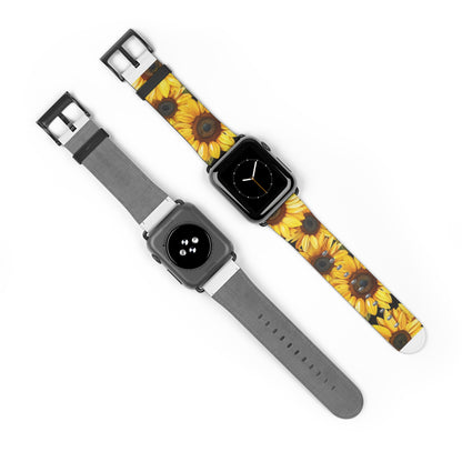 Vibrant Sunflower Fields Apple Watch Strap | Cheerful Floral Design Band | Botanical Smartwatch Accessory | Summer Style Must-Have. Apple Watch Band Apple Watch Straps For Series 4 5 6 7 8 9 ULTRA SE 38/40/41mm & 42/44/45mm Vegan Faux Leather Band