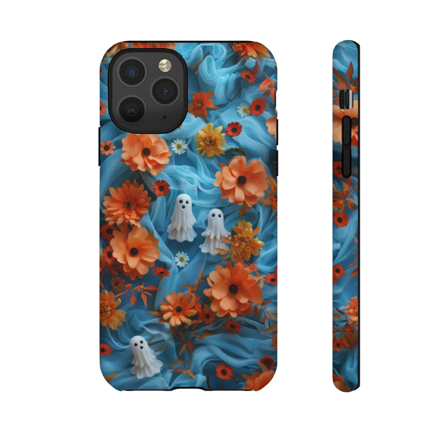 Gruselige florale Halloween Handyhülle, Herbstliche Geister und Blumen Design Hülle für Smartphones, Robuste Handyhüllen