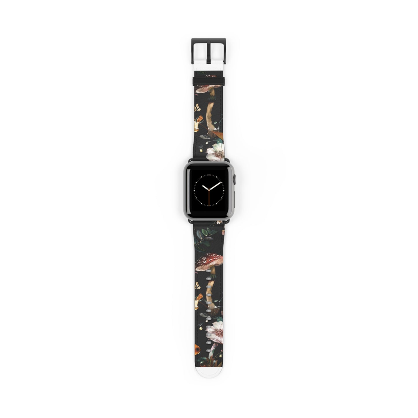 Enchanted Forest Flora Apple Watch Band, Mystical Mushroom and Blooms Smartwatch Strap, Dark Botanical Wristband Accessory. Apple Watch Band Apple Watch Straps For Series 4 5 6 7 8 9 ULTRA SE 38/40/41mm & 42/44/45mm Vegan Faux Leather Band