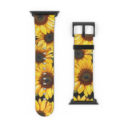 Vibrant Sunflower Fields Apple Watch Strap | Cheerful Floral Design Band | Botanical Smartwatch Accessory | Summer Style Must-Have. Apple Watch Band Apple Watch Straps For Series 4 5 6 7 8 9 ULTRA SE 38/40/41mm & 42/44/45mm Vegan Faux Leather Band