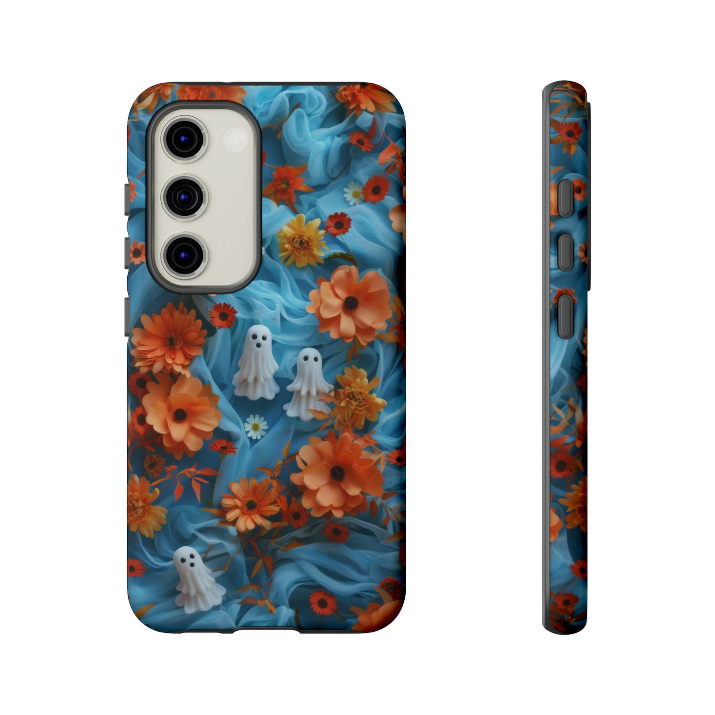 Gruselige florale Halloween Handyhülle, Herbstliche Geister und Blumen Design Hülle für Smartphones, Robuste Handyhüllen