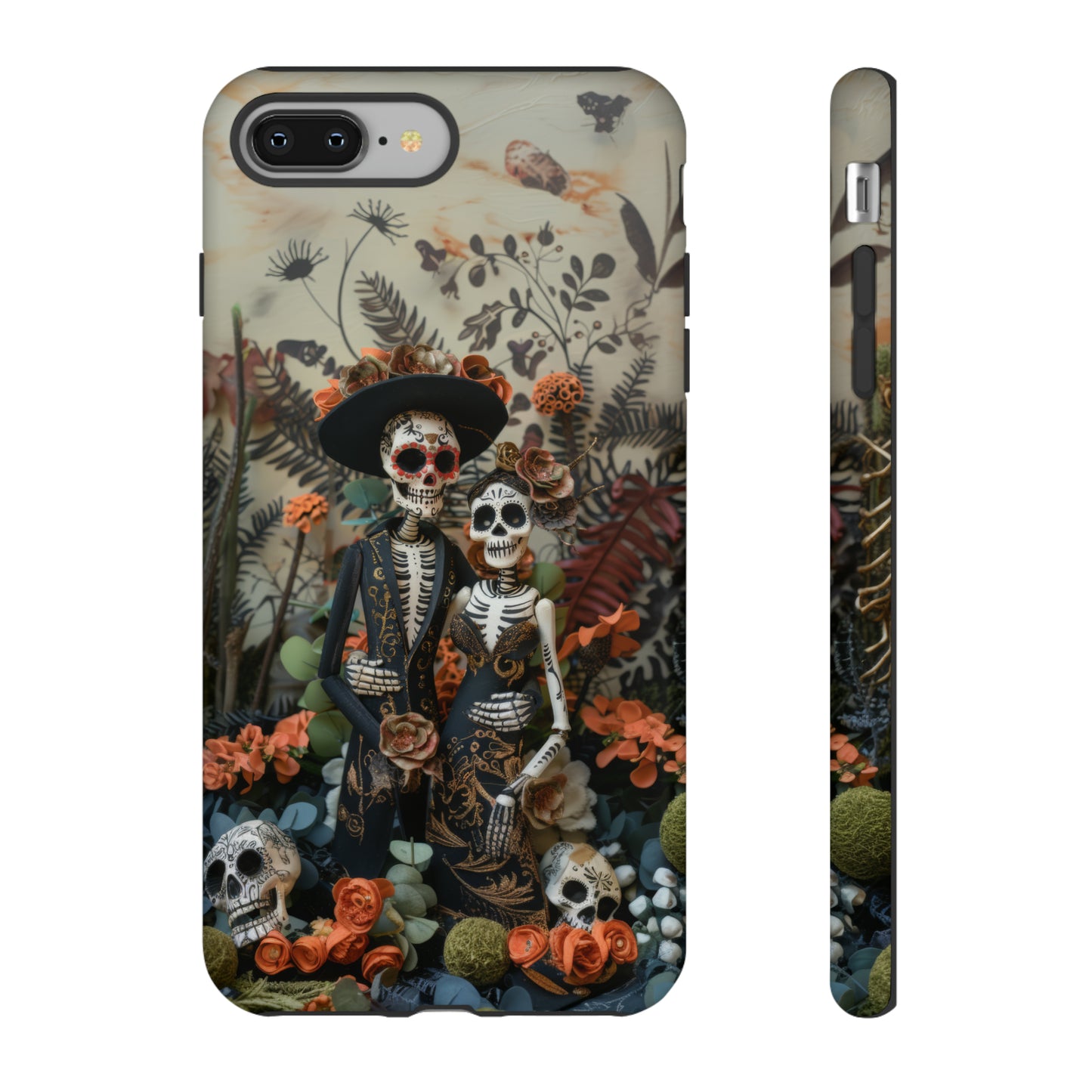 Custodia per telefono Dia de los Muertos, Cover con design di coppia scheletrica, Accessorio protettivo festivo per telefono, Custodie per telefono resistenti 