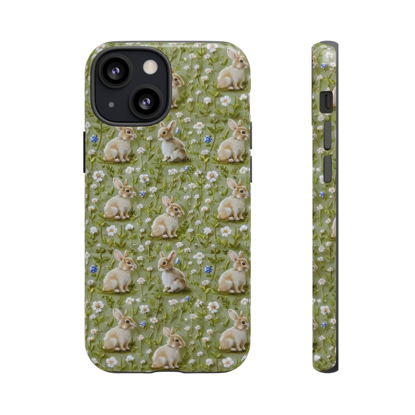 Custodia per iPhone Meadow Rabbits, design Serene Spring Wildlife, custodia protettiva di ispirazione ecologica, custodie per telefoni resistenti