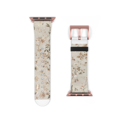 Classic Neutral Floral Apple Watch Band, Elegant Botanical Print Strap, Timeless Accessory, Sophisticated Tech Wear. Apple Watch Straps For Series 4 5 6 7 8 9 ULTRA SE 38/40/41mm & 42/44/45mm Vegan Faux Leather Band