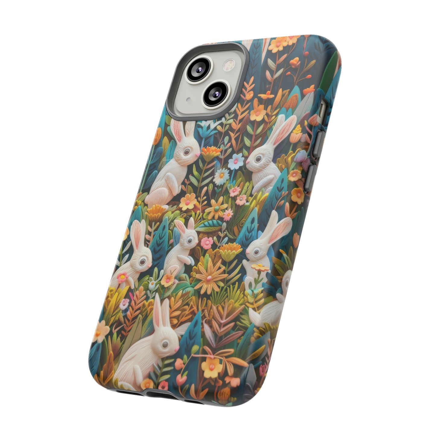 Mystical Garden Bunnies iPhone Case, Enchanted Floral Wonderland, Durable Protective Cover, Tough Phone Cases