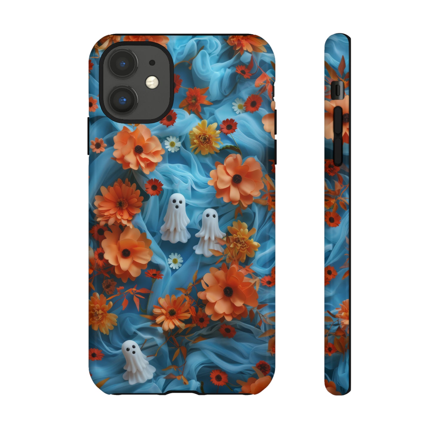 Gruselige florale Halloween Handyhülle, Herbstliche Geister und Blumen Design Hülle für Smartphones, Robuste Handyhüllen