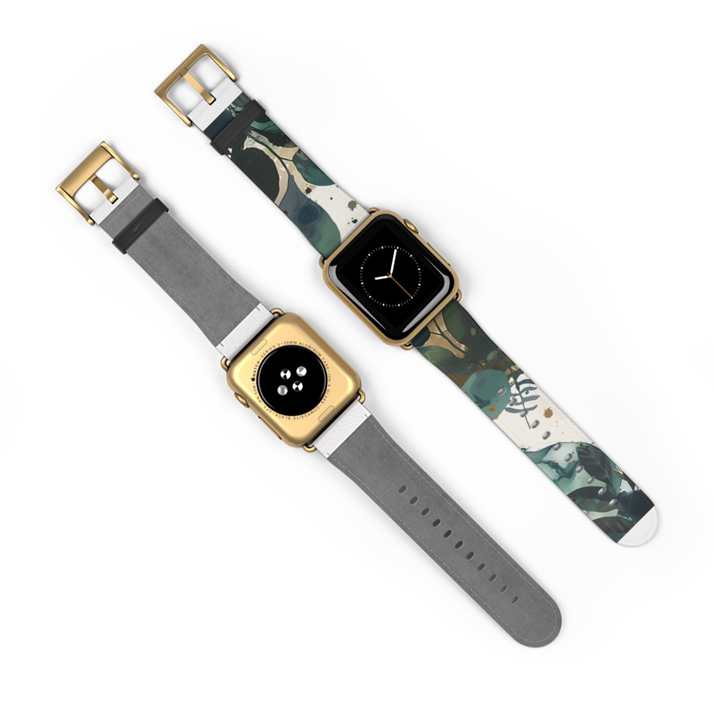 Cinturino per Apple Watch dal design a foglia tropicale, cinturino artistico botanico, accessorio di moda ispirato al verde, cinturino eco-chic, regalo perfetto per gli amanti della natura. Cinturino in ecopelle vegana 