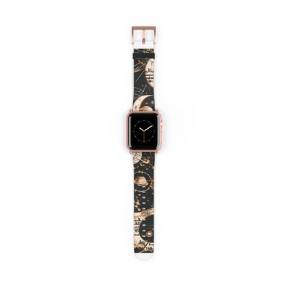 Astronomical Symbols Apple Watch Band, Stylish Galaxy Print, Elegant Black & Tan Silicone Strap for Astrology Lovers. Apple Watch Band Apple Watch Straps For Series 4 5 6 7 8 9 ULTRA SE 38/40/41mm & 42/44/45mm Vegan Faux Leather Band