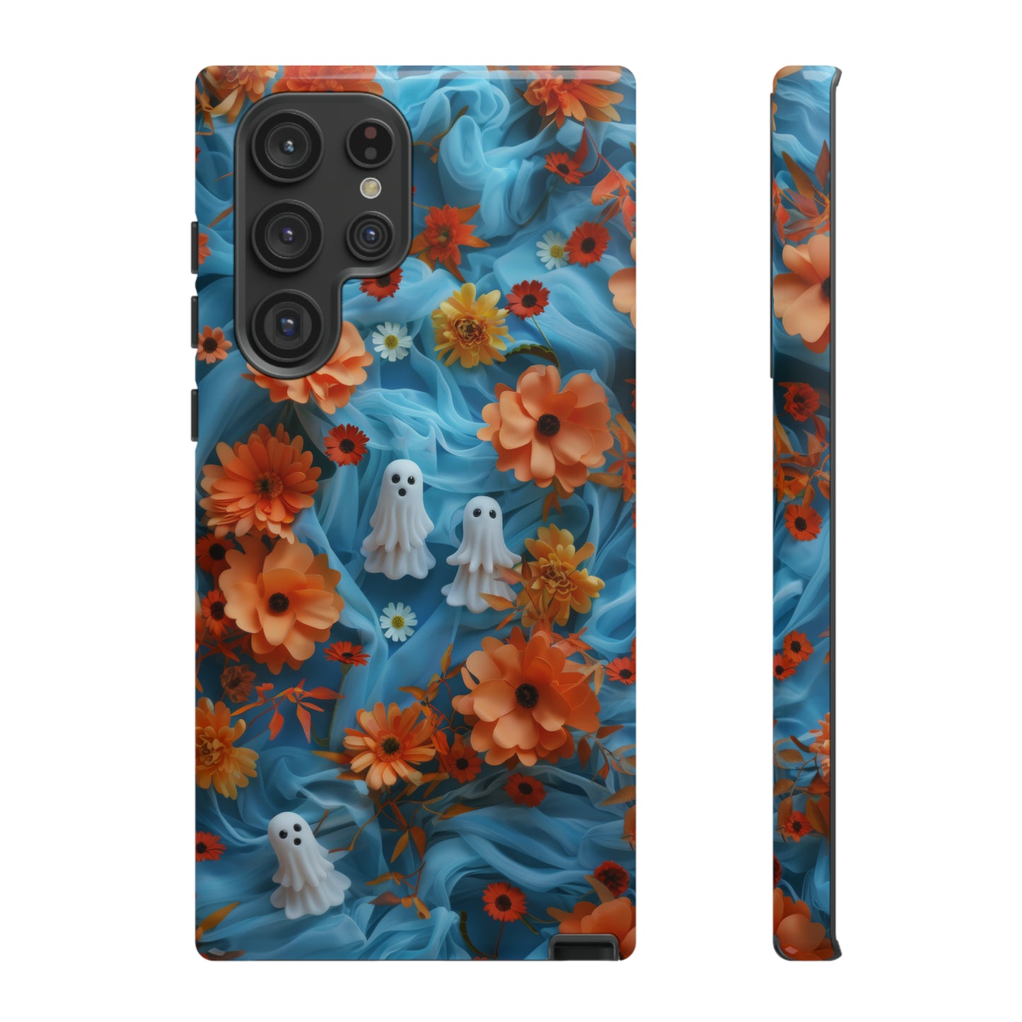 Gruselige florale Halloween Handyhülle, Herbstliche Geister und Blumen Design Hülle für Smartphones, Robuste Handyhüllen