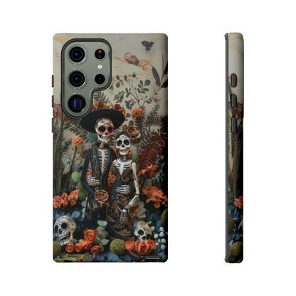 Custodia per telefono Dia de los Muertos, Cover con design di coppia scheletrica, Accessorio protettivo festivo per telefono, Custodie per telefono resistenti 