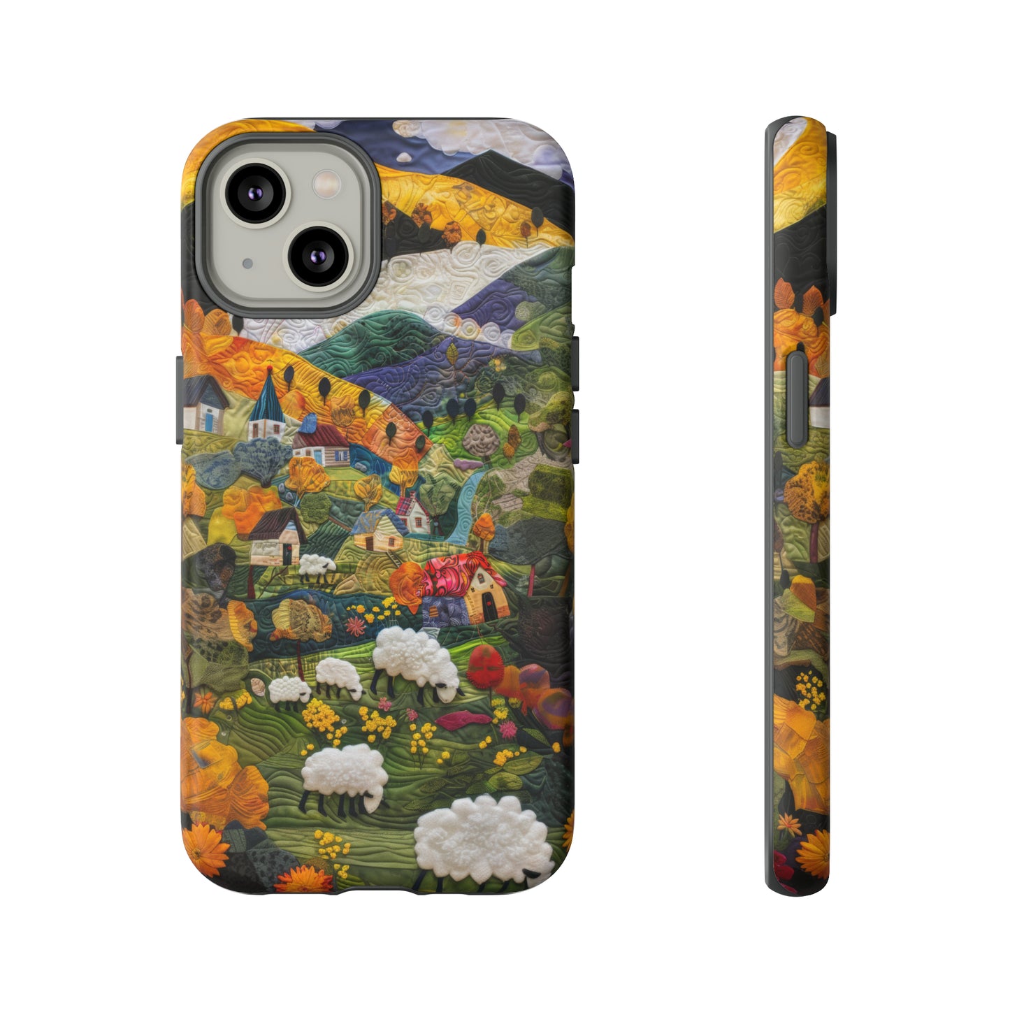 Quaint Countryside Quilt iPhone Case, Artistic Pastoral Landscape, Sturdy Protective Cover, Tough Phone Cases