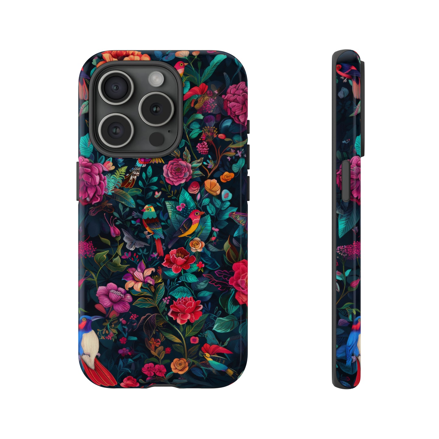 Tropische Vögel und Blüten iPhone Hülle, Exotisches Blumenparadies, Lebendige Schutzhülle, Robuste Handyhülle