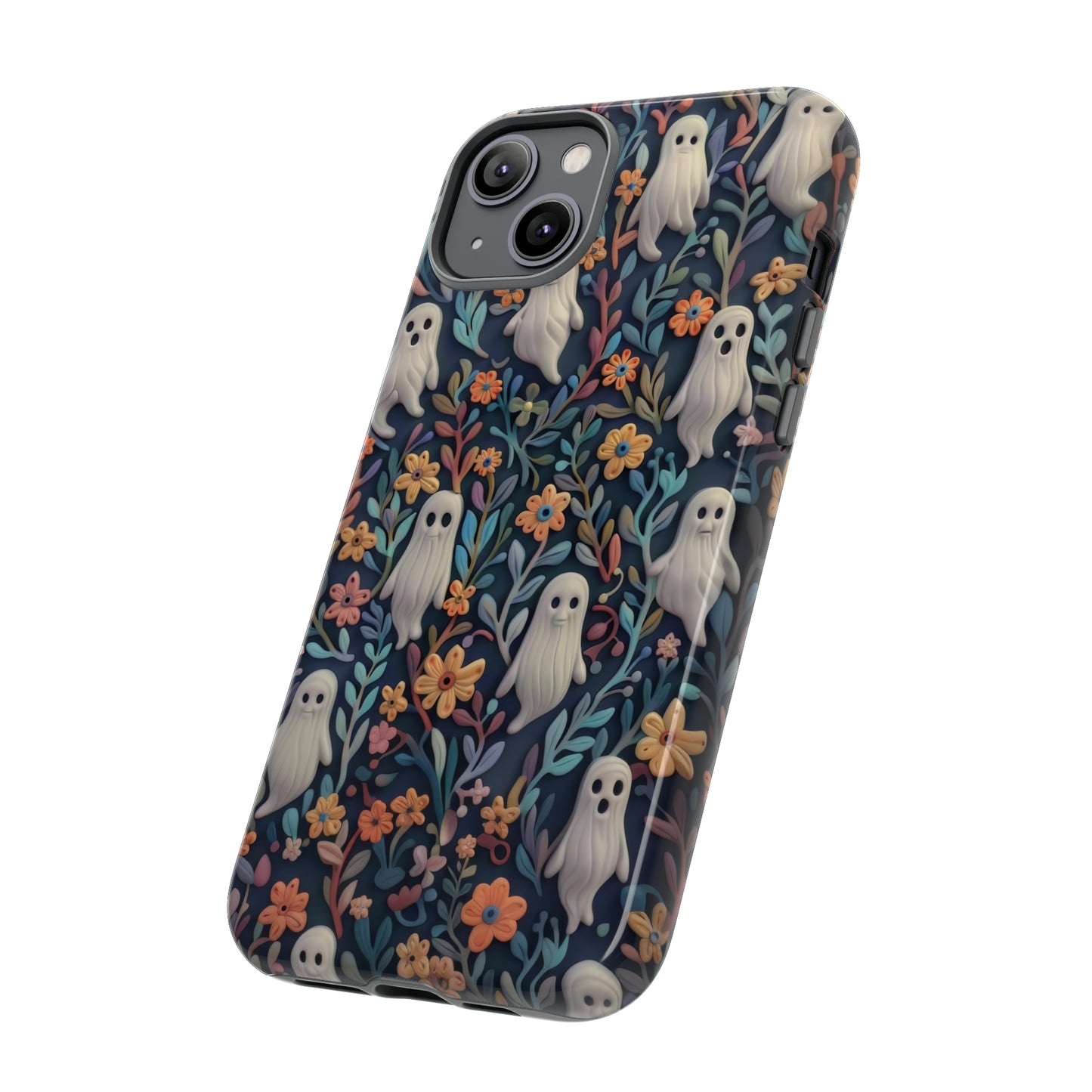 Whimsical Ghosts Floral iPhone Case, Unique Spooky Design, Charming Protective Cover, Tough Cases