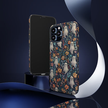 Whimsical Ghosts Floral iPhone Case, Unique Spooky Design, Charming Protective Cover, Tough Cases