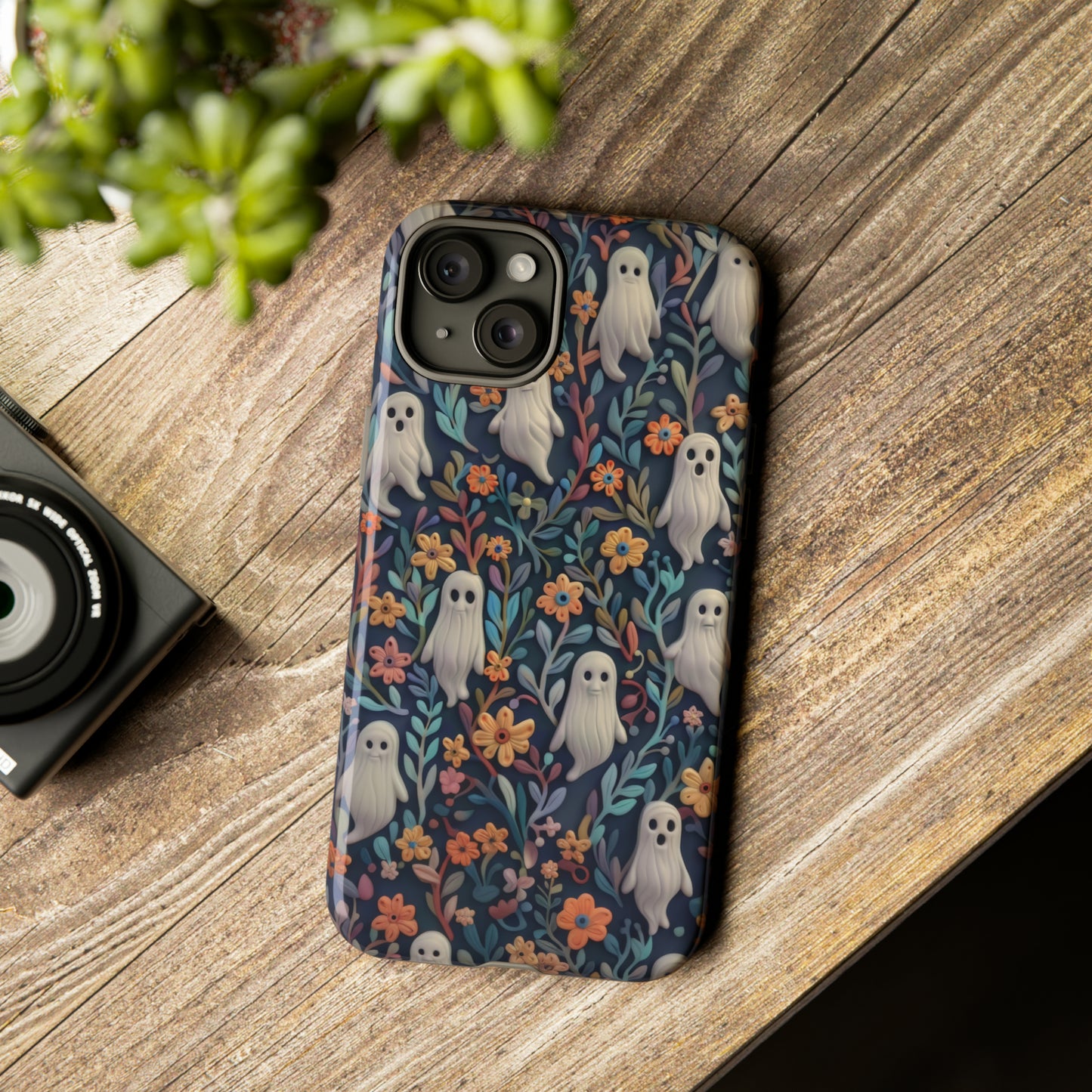 Whimsical Ghosts Floral iPhone Case, Unique Spooky Design, Charming Protective Cover, Tough Cases