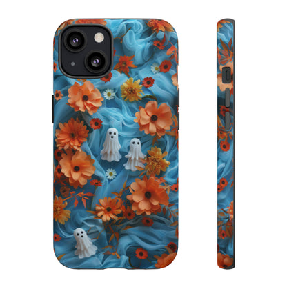 Gruselige florale Halloween Handyhülle, Herbstliche Geister und Blumen Design Hülle für Smartphones, Robuste Handyhüllen