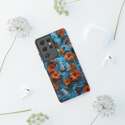 Gruselige florale Halloween Handyhülle, Herbstliche Geister und Blumen Design Hülle für Smartphones, Robuste Handyhüllen