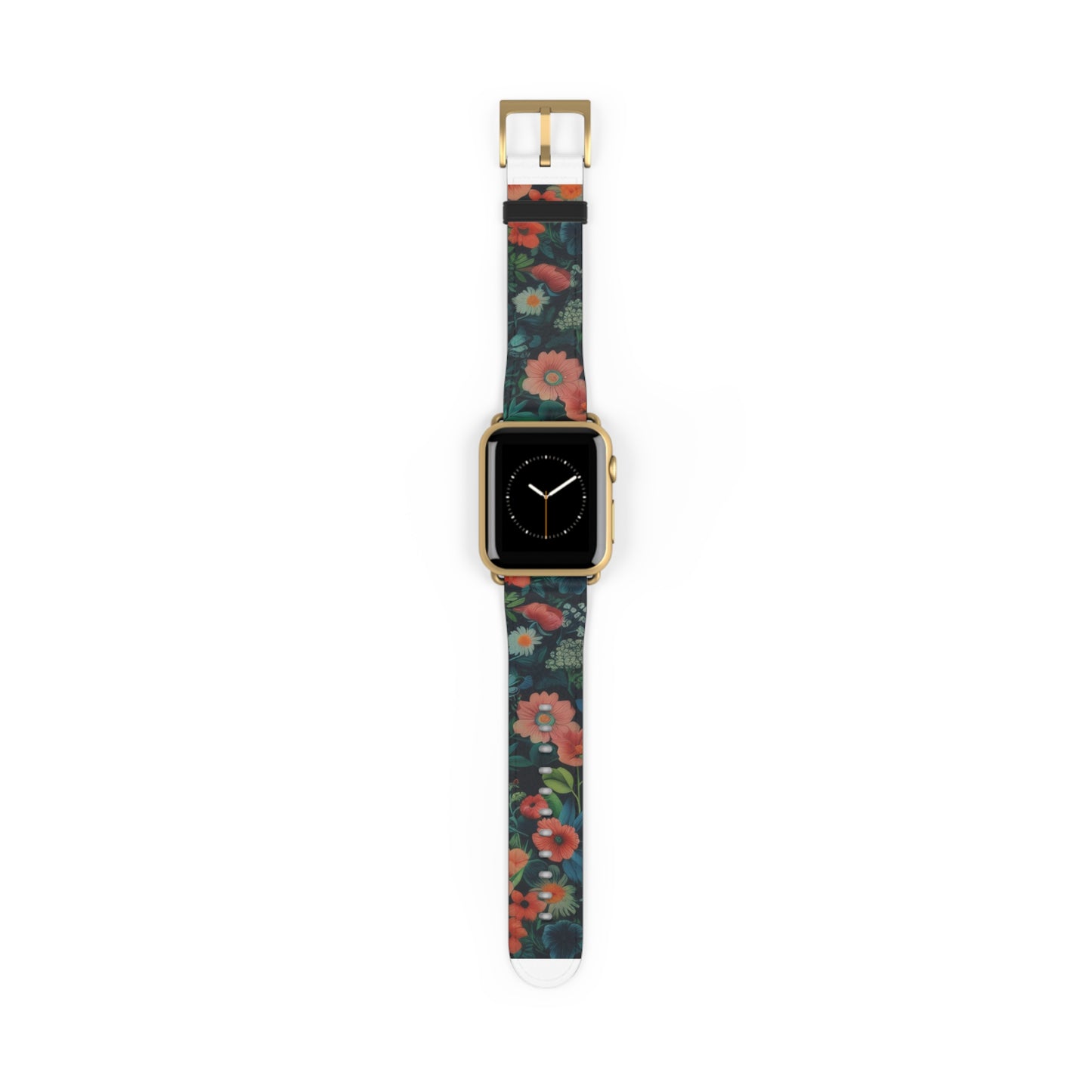 Enchanted Garden Floral Apple Watch Band, Lush Botanical Print, Elegant Dark Background Smartwatch Strap. Apple Watch Band Apple Watch Straps For Series 4 5 6 7 8 9 ULTRA SE 38/40/41mm & 42/44/45mm Vegan Faux Leather Band