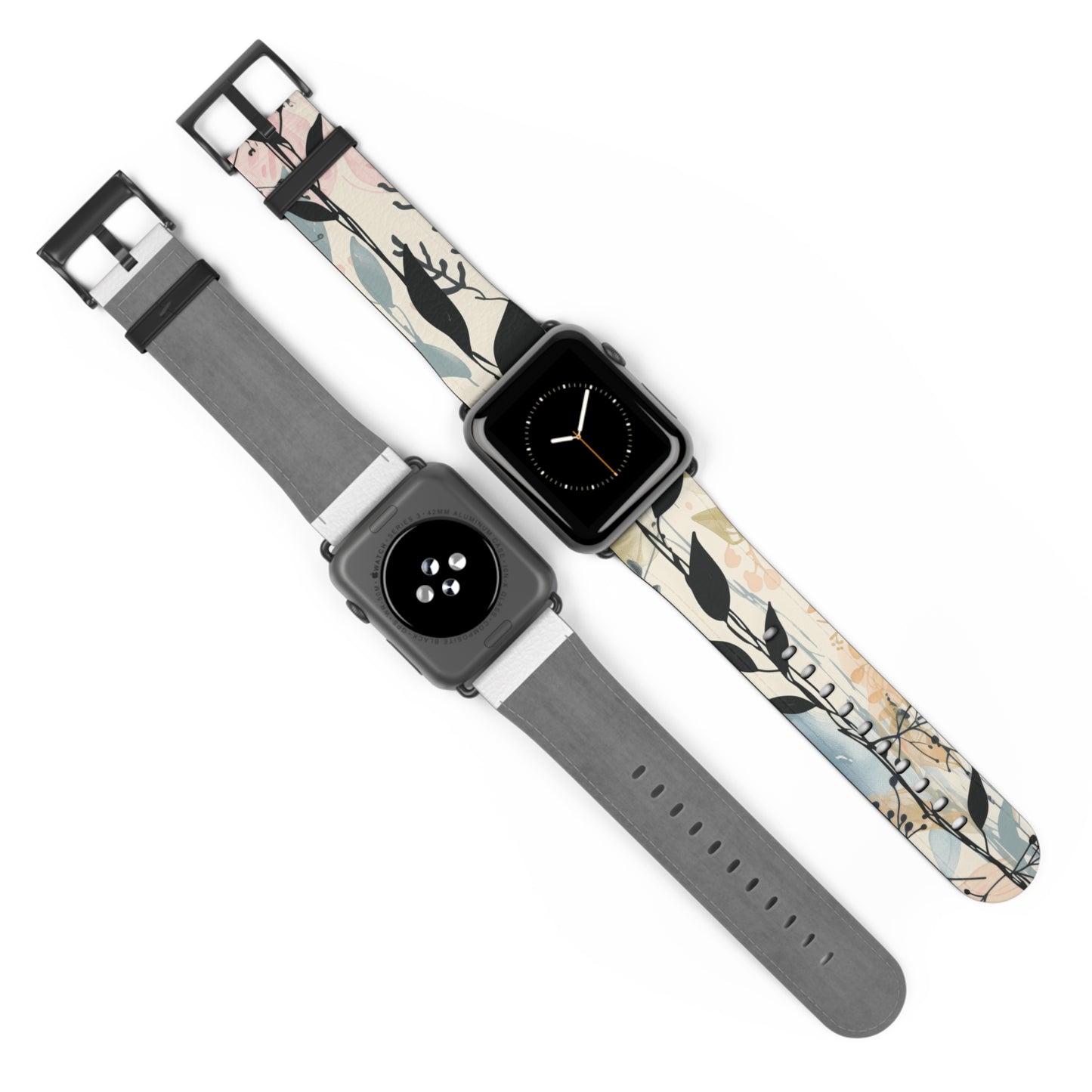 Contemporary Floral Apple Watch Band, Chic Pastel Tones with Black Accents, Stylish Silicone Strap for Everyday Elegance. Apple Watch Band Apple Watch Straps For Series 4 5 6 7 8 9 ULTRA SE 38/40/41mm & 42/44/45mm Vegan Faux Leather Band