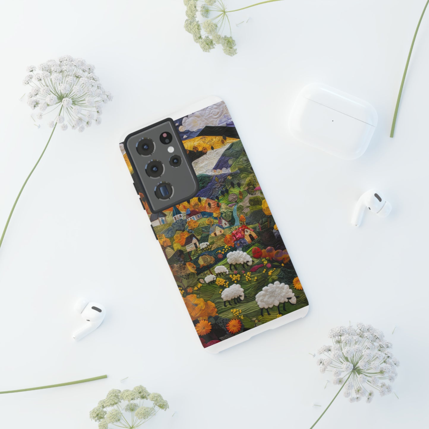 Quaint Countryside Quilt iPhone Case, Artistic Pastoral Landscape, Sturdy Protective Cover, Tough Phone Cases