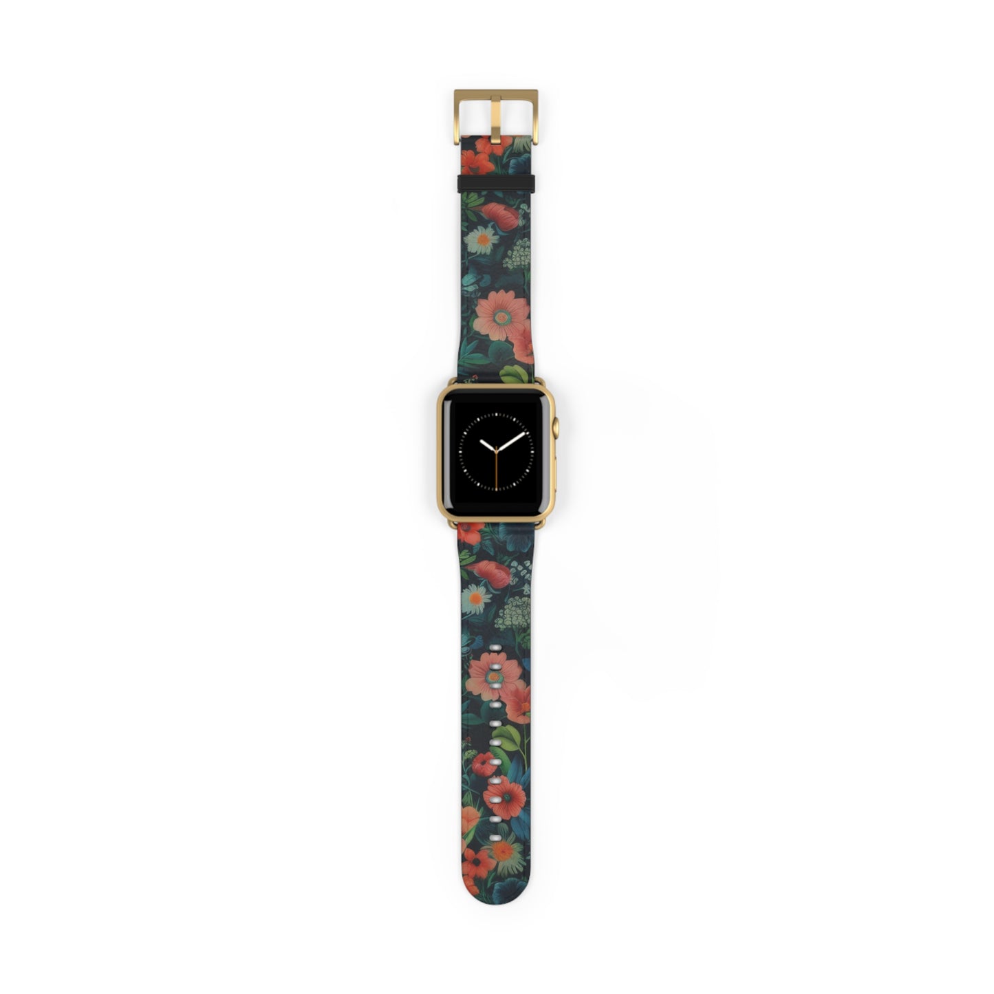 Enchanted Garden Floral Apple Watch Band, Lush Botanical Print, Elegant Dark Background Smartwatch Strap. Apple Watch Band Apple Watch Straps For Series 4 5 6 7 8 9 ULTRA SE 38/40/41mm & 42/44/45mm Vegan Faux Leather Band