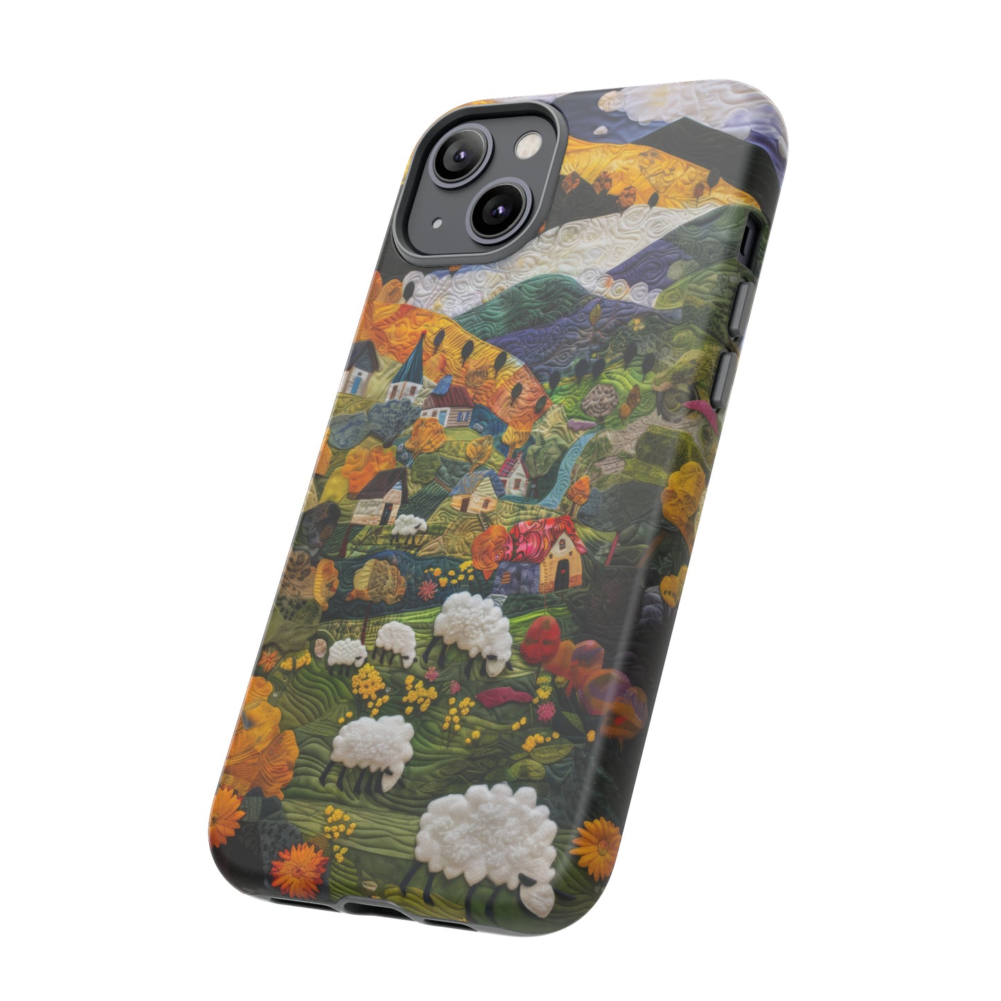 Quaint Countryside Quilt iPhone Case, Artistic Pastoral Landscape, Sturdy Protective Cover, Tough Phone Cases