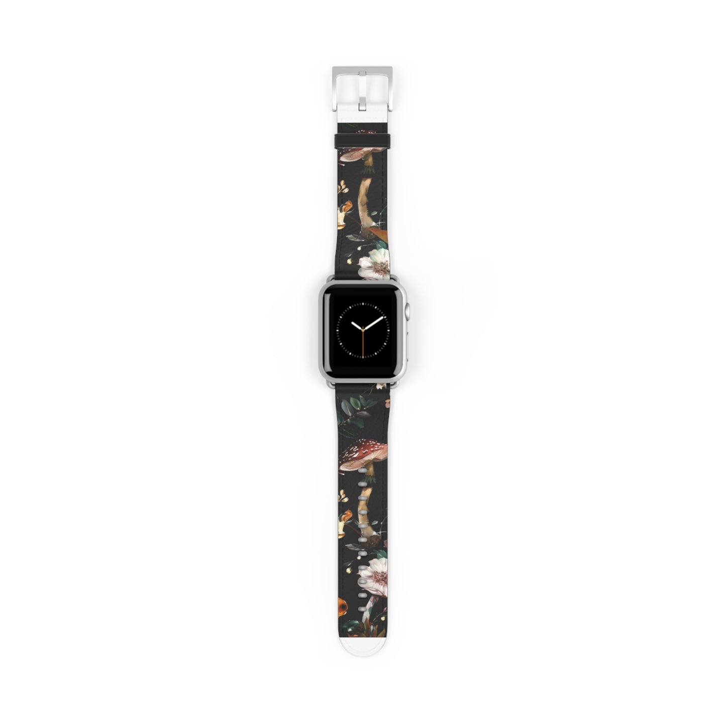 Enchanted Forest Flora Apple Watch Band, Mystical Mushroom and Blooms Smartwatch Strap, Dark Botanical Wristband Accessory. Apple Watch Band Apple Watch Straps For Series 4 5 6 7 8 9 ULTRA SE 38/40/41mm & 42/44/45mm Vegan Faux Leather Band