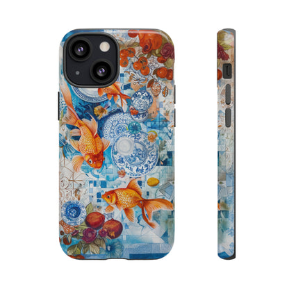 Orientalische Koi-Teich-iPhone-Hülle, traditionelles asiatisches Kunstwerk, ruhige Schutzhülle, robuste Handyhüllen 