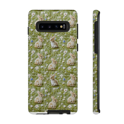 Custodia per iPhone Meadow Rabbits, design Serene Spring Wildlife, custodia protettiva di ispirazione ecologica, custodie per telefoni resistenti