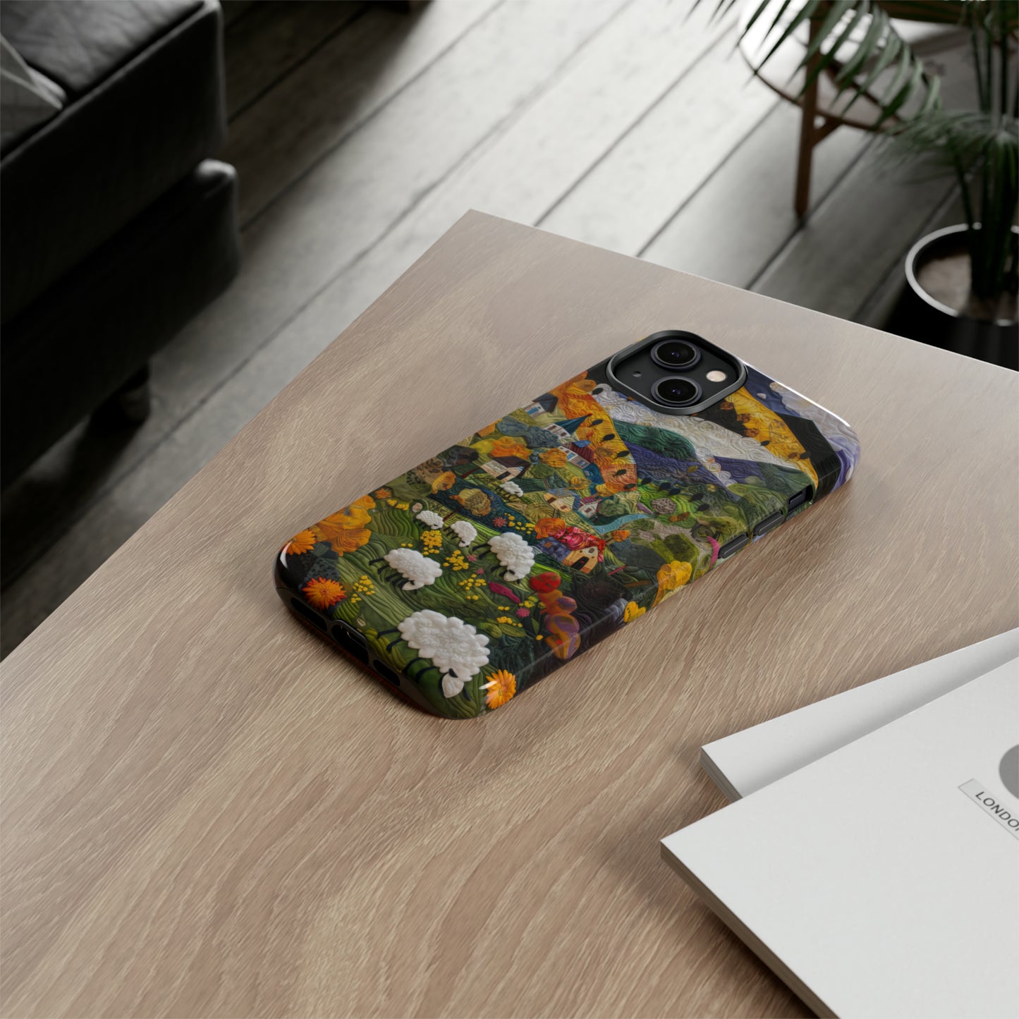 Quaint Countryside Quilt iPhone Case, Artistic Pastoral Landscape, Sturdy Protective Cover, Tough Phone Cases