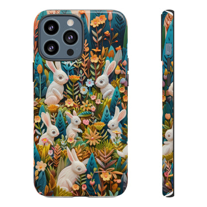 Mystical Garden Bunnies iPhone Case, Enchanted Floral Wonderland, Durable Protective Cover, Tough Phone Cases