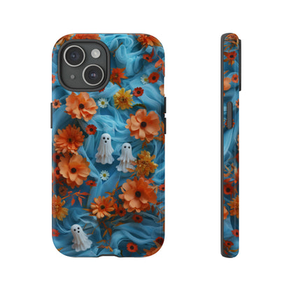 Gruselige florale Halloween Handyhülle, Herbstliche Geister und Blumen Design Hülle für Smartphones, Robuste Handyhüllen