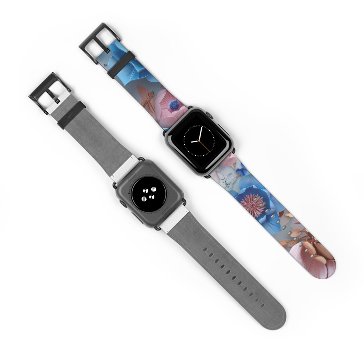 Serene Blue Botanicals Apple Watch Band, Tranquil Floral Design, Soothing Smartwatch Accessory. Apple Watch Band Apple Watch Straps For Series 4 5 6 7 8 9 SE 38/40/41mm & 42/44/45mm Vegan Faux Leather Band