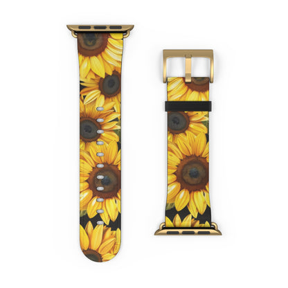 Vibrant Sunflower Fields Apple Watch Strap | Cheerful Floral Design Band | Botanical Smartwatch Accessory | Summer Style Must-Have. Apple Watch Band Apple Watch Straps For Series 4 5 6 7 8 9 ULTRA SE 38/40/41mm & 42/44/45mm Vegan Faux Leather Band