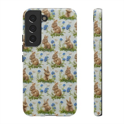 Springtime Bunnies iPhone Hülle, Entzückendes Kaninchen- und Glockenblumen-Design, Bezaubernde Schutzhülle, Robuste Hüllen 