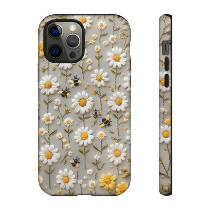 Spring Daisy Phone Case, Bees & Flowers Design, Nature-Inspired Protective Phone Cover, Tough Phone Cases