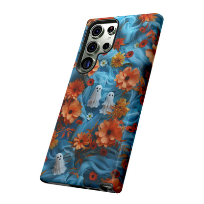 Gruselige florale Halloween Handyhülle, Herbstliche Geister und Blumen Design Hülle für Smartphones, Robuste Handyhüllen