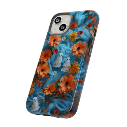 Gruselige florale Halloween Handyhülle, Herbstliche Geister und Blumen Design Hülle für Smartphones, Robuste Handyhüllen