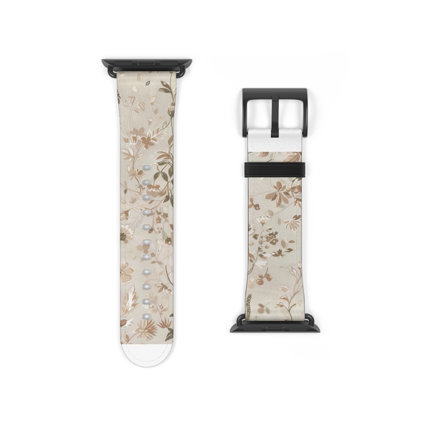 Classic Neutral Floral Apple Watch Band, Elegant Botanical Print Strap, Timeless Accessory, Sophisticated Tech Wear. Apple Watch Straps For Series 4 5 6 7 8 9 ULTRA SE 38/40/41mm & 42/44/45mm Vegan Faux Leather Band