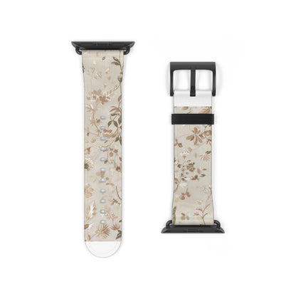 Classic Neutral Floral Apple Watch Band, Elegant Botanical Print Strap, Timeless Accessory, Sophisticated Tech Wear. Apple Watch Straps For Series 4 5 6 7 8 9 ULTRA SE 38/40/41mm & 42/44/45mm Vegan Faux Leather Band