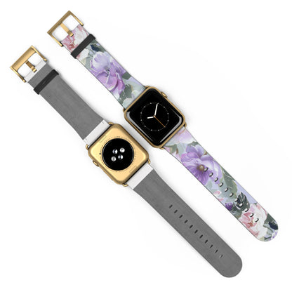 Purple Floral Elegance Apple Watch Band, Artistic Lilac Flower Accessory, Chic Spring Fashion Wearable, Unique Gift. Apple Watch Band Apple Watch Straps For Series 4 5 6 7 8 9 ULTRA SE 38/40/41mm & 42/44/45mm Vegan Faux Leather Band