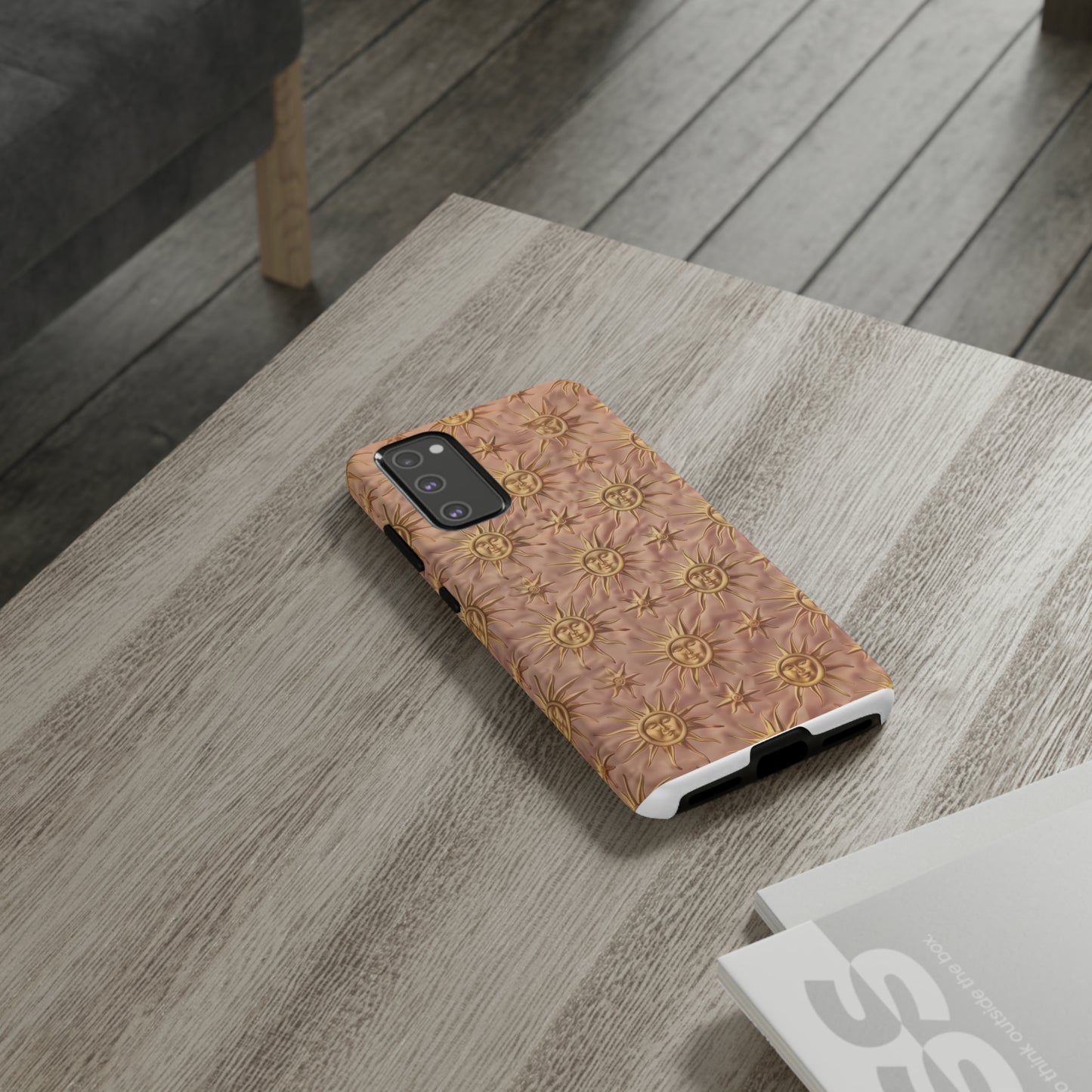 Custodia per iPhone con motivo sole celeste, design solare 3D strutturato, custodia protettiva lussuosa, custodie per telefono resistenti