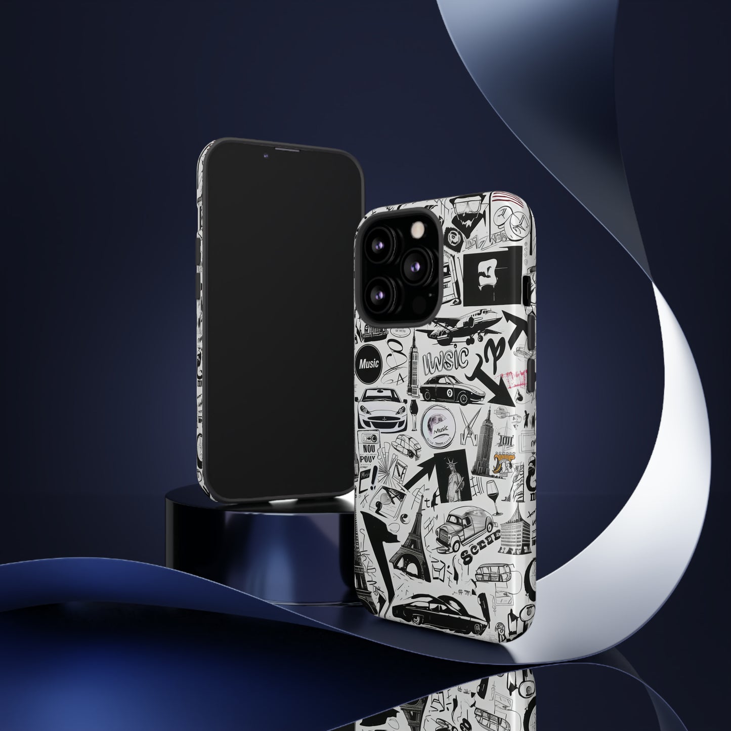 Iconica custodia per telefono con collage musicale in bianco e nero, cover dal design grafico moderno per audiofili, custodie per telefoni resistenti