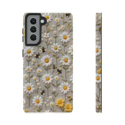 Spring Daisy Phone Case, Bees & Flowers Design, Nature-Inspired Protective Phone Cover, Tough Phone Cases