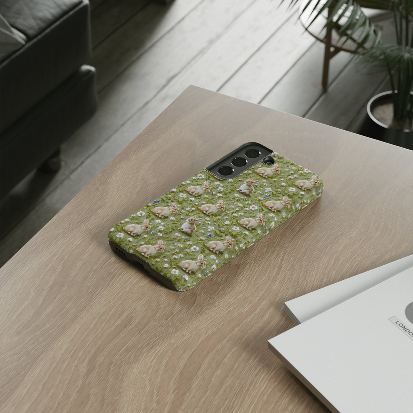 Custodia per iPhone Meadow Rabbits, design Serene Spring Wildlife, custodia protettiva di ispirazione ecologica, custodie per telefoni resistenti