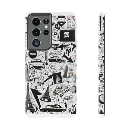 Iconica custodia per telefono con collage musicale in bianco e nero, cover dal design grafico moderno per audiofili, custodie per telefoni resistenti