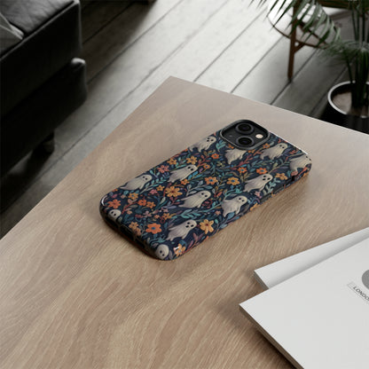 Whimsical Ghosts Floral iPhone Case, Unique Spooky Design, Charming Protective Cover, Tough Cases