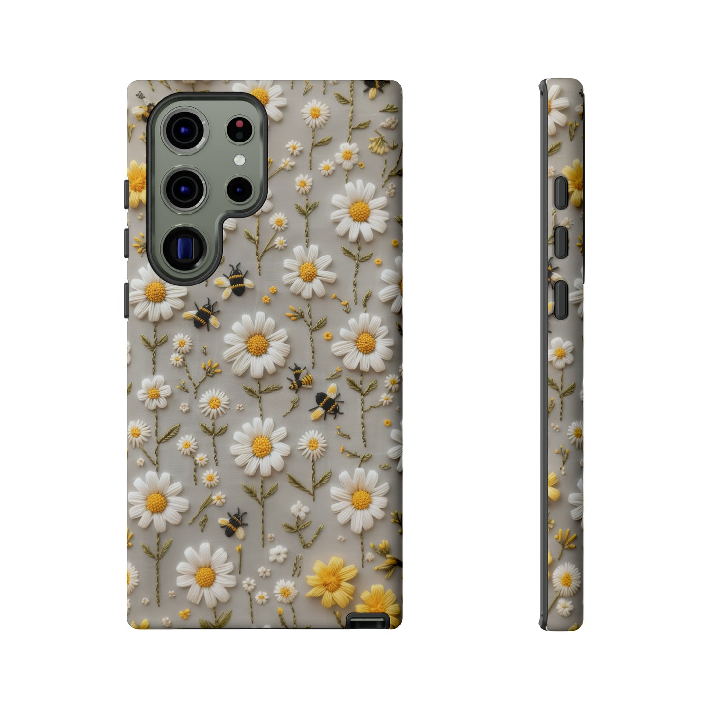 Spring Daisy Phone Case, Bees & Flowers Design, Nature-Inspired Protective Phone Cover, Tough Phone Cases