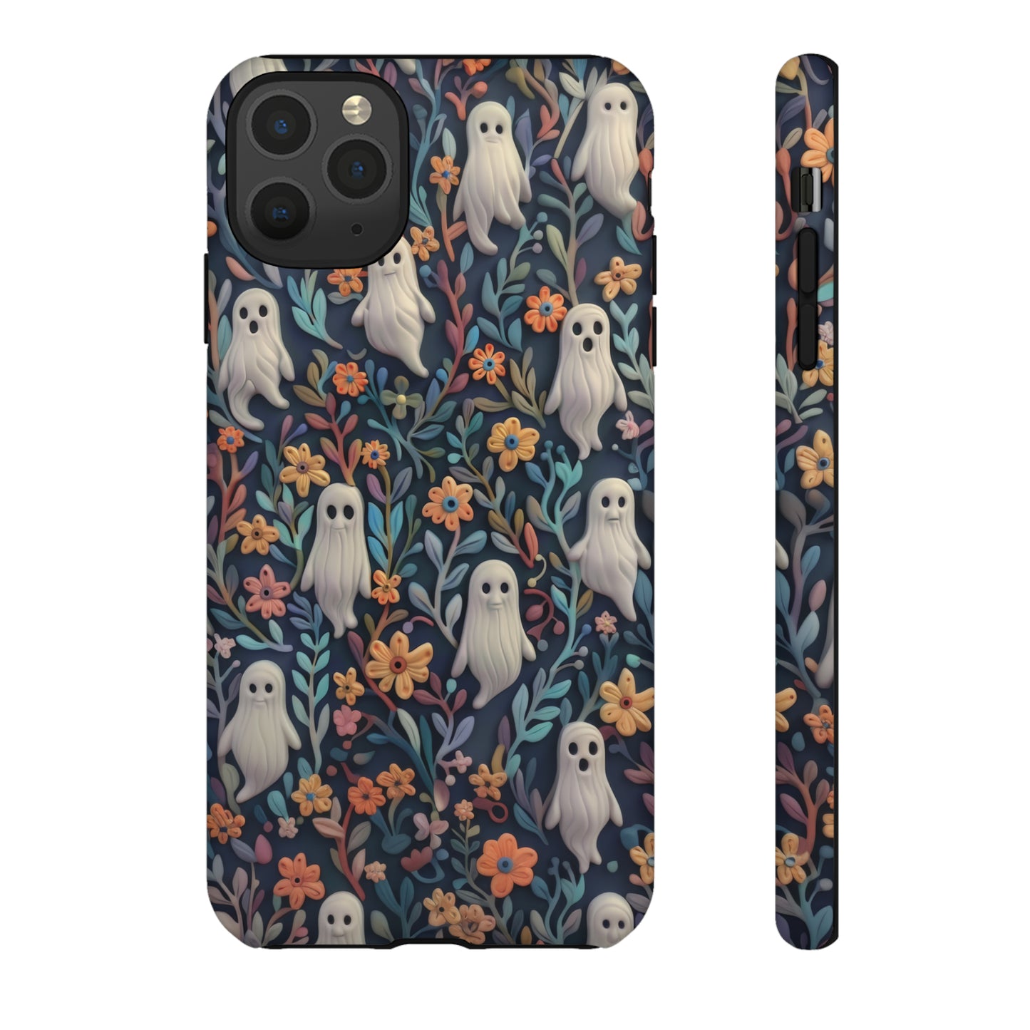 Whimsical Ghosts Floral iPhone Case, Unique Spooky Design, Charming Protective Cover, Tough Cases